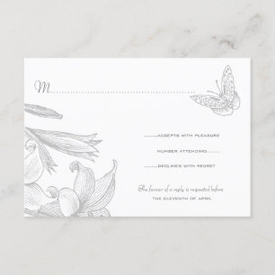 Butterfly Lilies Silver Wedding Anniversary RSVP Card