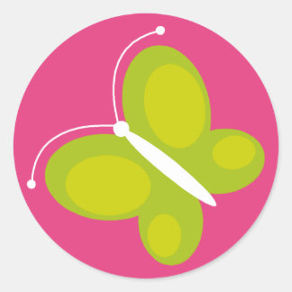 Butterfly [lime + pink] classic round sticker