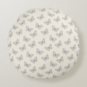 Butterfly Line Art Pattern Round Pillow