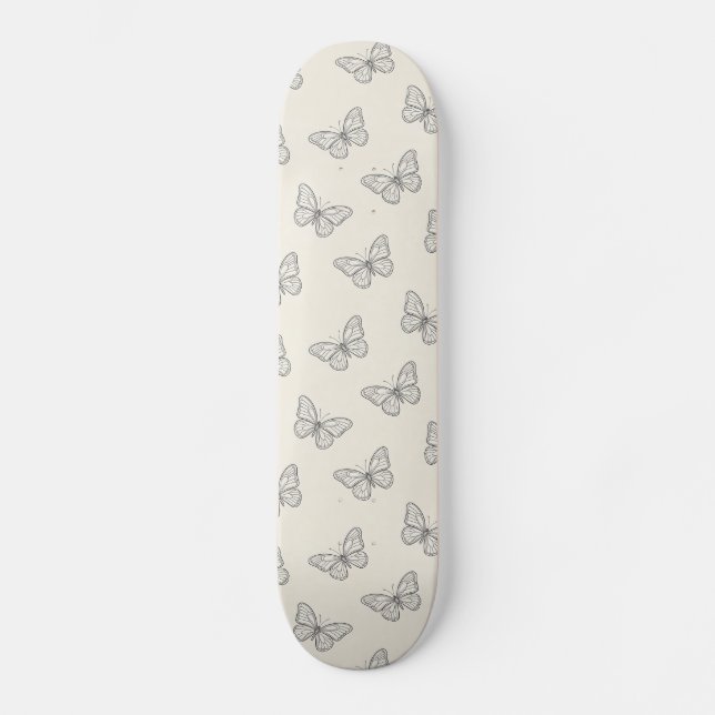Butterfly Line Art Pattern Skateboard (Front)