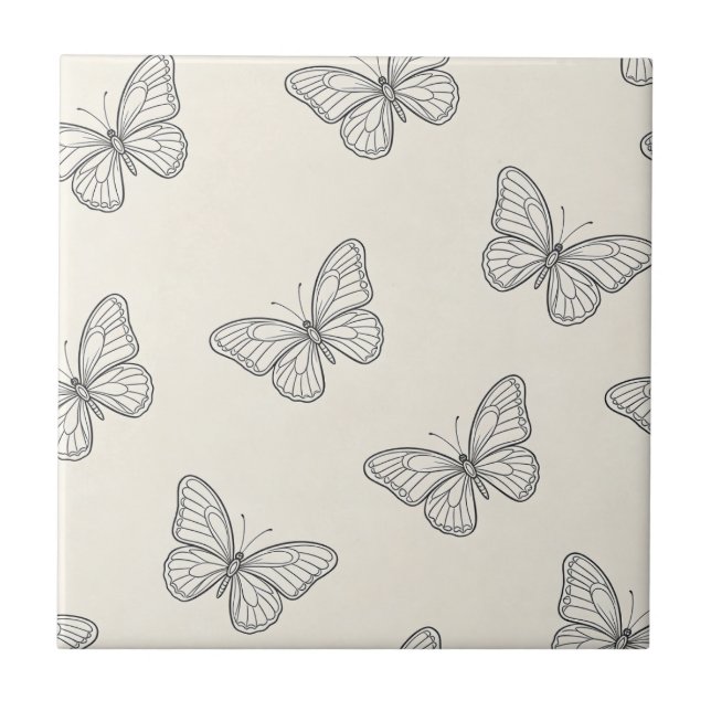 Butterfly Line Art Pattern Tile (Front)