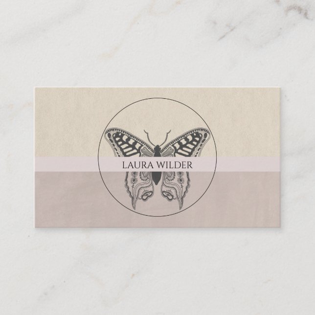 Butterfly Logo Dusty Grey Pink Personal Calling Card (Front)