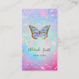 butterfly logo faux chunky glitter business card