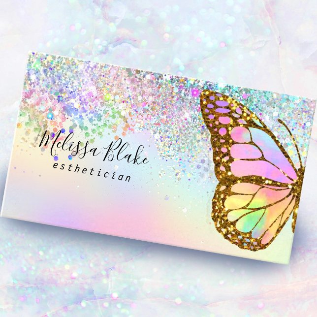 butterfly logo faux pastel glitter  business card (Creator Uploaded)