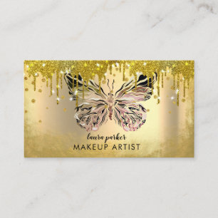 Butterfly Logo Gold Dripping Glitter Elegant Busin Business Card