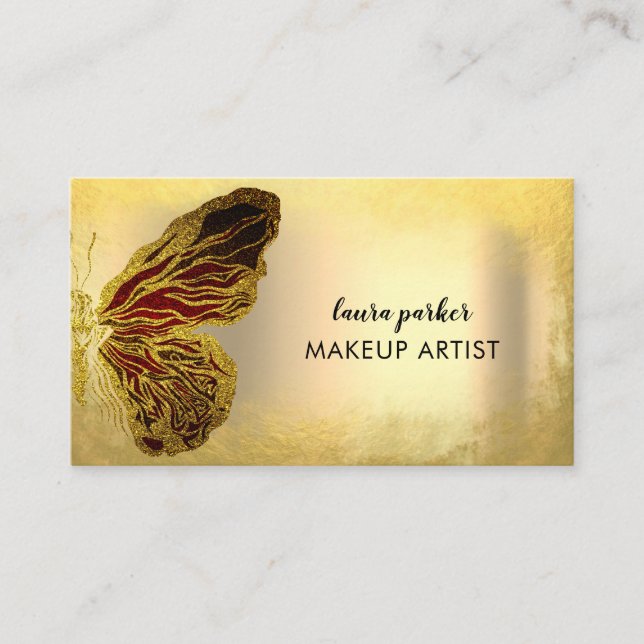 Butterfly Logo Gold Glitter Girly Modern Elegant B Business Card (Front)