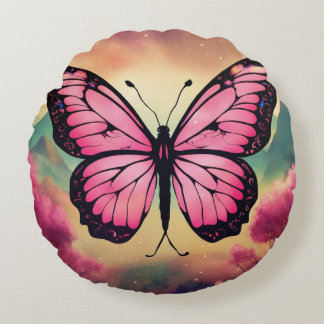 Butterfly Logo Round Throw Pillow