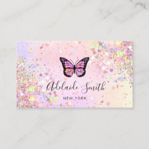 butterfly logo simulated chunky glitter business card