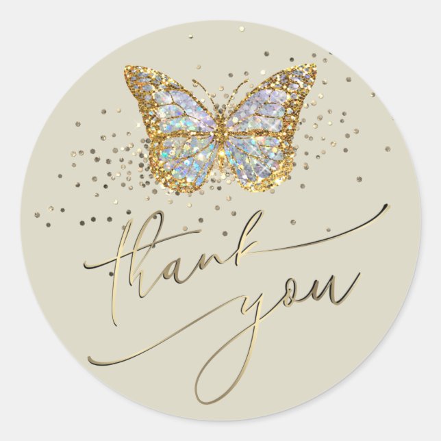 butterfly logo thank you classic round sticker (Front)