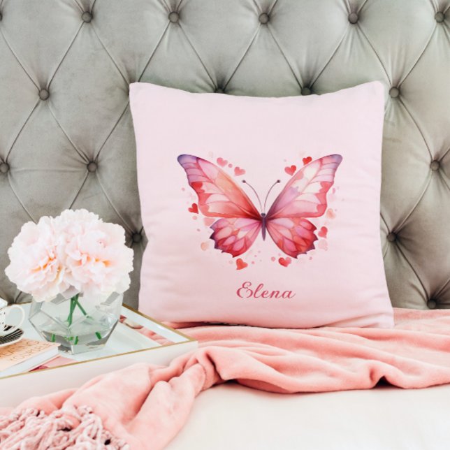 Butterfly Love | Feminine | Custom Name Throw Pillow (Creator Uploaded)