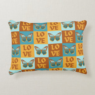 Butterfly Love Pattern Blue & Orange Gradient Accent Pillow