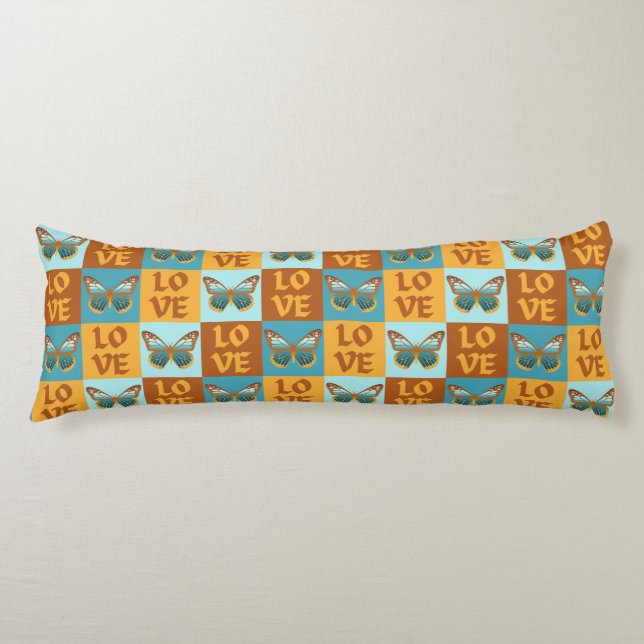 Butterfly Love Pattern | Blue & Orange Gradient Body Pillow (Front)