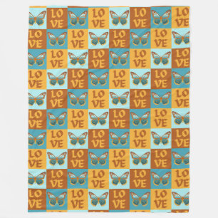 Butterfly Love Pattern Blue & Orange Gradient Fleece Blanket