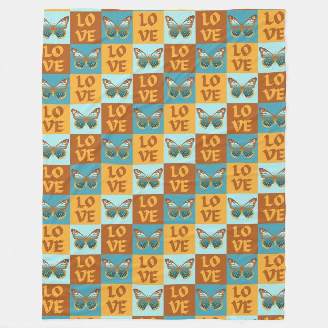 Butterfly Love Pattern | Blue & Orange Gradient Fleece Blanket (Front)