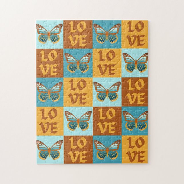 Butterfly Love Pattern | Blue & Orange Gradient Jigsaw Puzzle (Vertical)