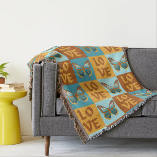 Butterfly Love Pattern   Blue & Orange Gradient Throw Blanket
