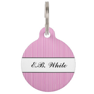 Butterfly Love White Pink Stripes Personalized Pet Tag