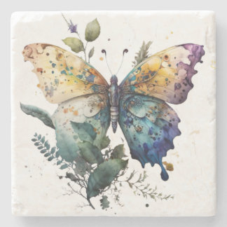 Butterfly Lovers Decor Watercolor Multicolor Stone Coaster