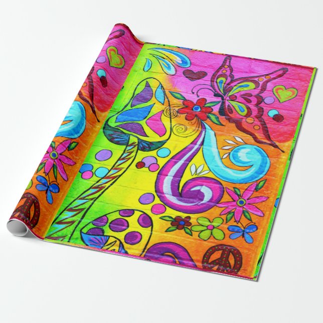 butterfly magic mushroom wrapping paper (Unrolled)