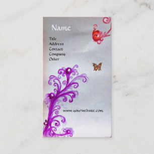 BUTTERFLY,MAGIC RED PURPLE SWIRLS  MONOGRAM GOLD BUSINESS CARD