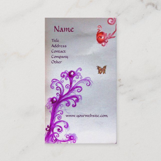 BUTTERFLY,MAGIC RED PURPLE SWIRLS PEARL MONOGRAM BUSINESS CARD (Front)