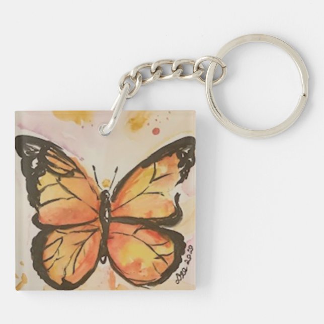 Butterfly/Magnolia Double-sided Acrylic Keychain  (Back)