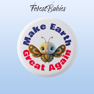 Butterfly, Make Earth Great Again, Cute Insect 1 Inch Round Button