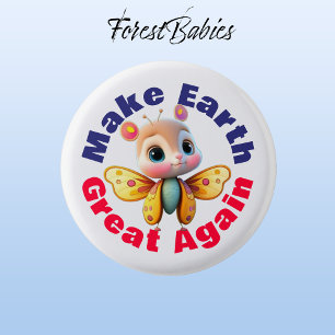 Butterfly, Make Earth Great Again, Cute Wildlife 1 Inch Round Button