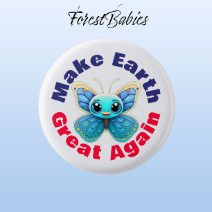 Butterfly, Make Earth Great Again, Environmental 1 Inch Round Button