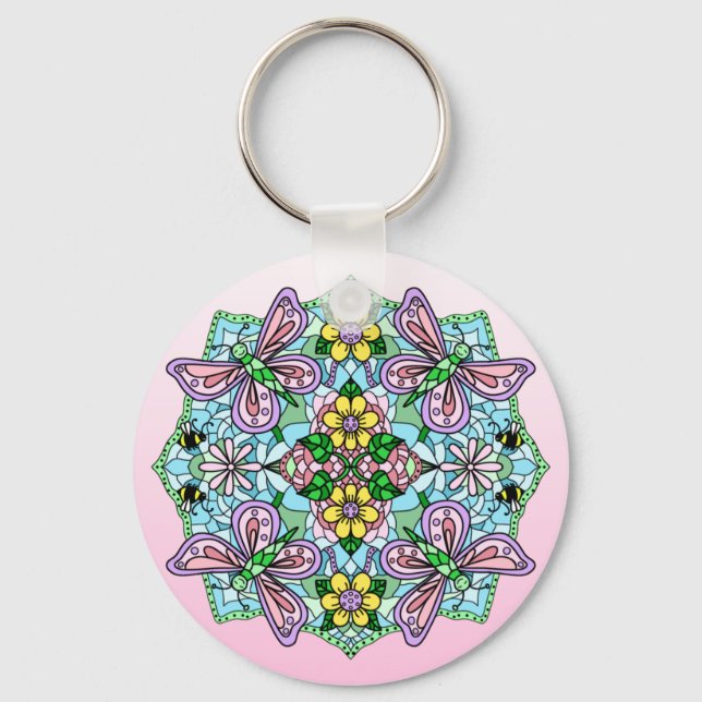 Butterfly Mandala Whimsical Hand Drawn  Keychain (Front)