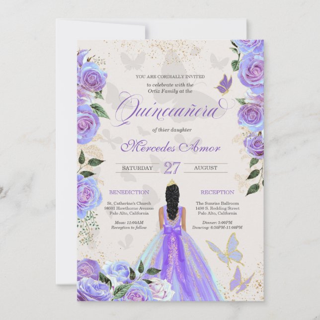 Butterfly Mariposa Iridescent Purple Quinceanera Invitation (Front)