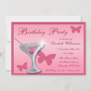 Butterfly Martini Birthday Party Invitations