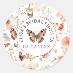 Butterfly Meadow Watercolor CUSTOM Bridal Shower Classic Round Sticker