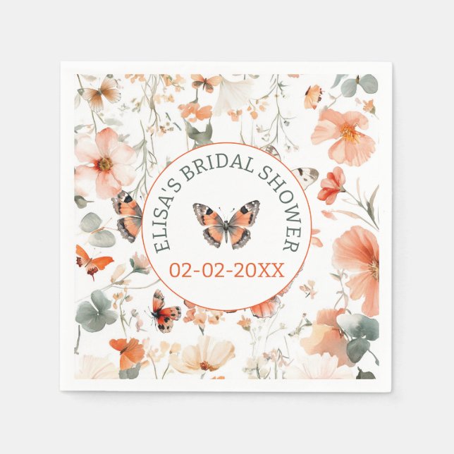 Butterfly Meadow Watercolor CUSTOM Bridal Shower Napkin (Front)