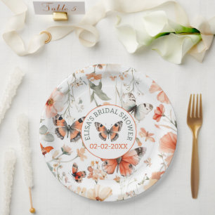 Butterfly Meadow Watercolor CUSTOM Bridal Shower Paper Plate