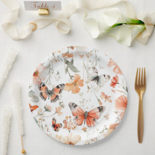 Butterfly Meadow Watercolor Pretty Bridal Shower Paper Plate