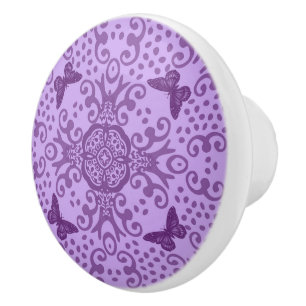 Butterfly Medallion Vintage Look Purple Ceramic Knob