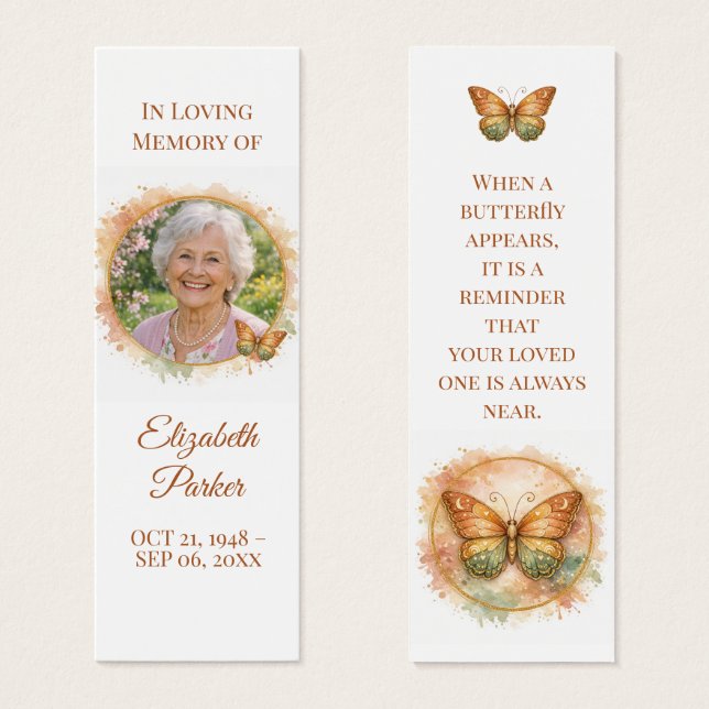 Butterfly Memorial Bookmark Celebration of Life (Devant & derrière)
