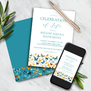 Butterfly Memorial Invitation - Teal Back