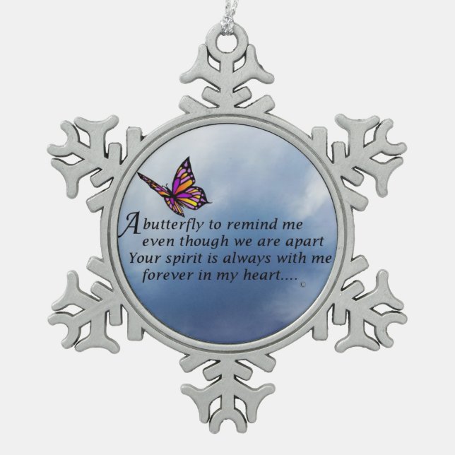 Butterfly Memorial Poem Snowflake Pewter Christmas Ornament (Front)