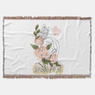 Butterfly Mind – floral line art Throw Blanket
