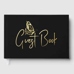 Butterfly minimalist black gold foil 100 page guest book