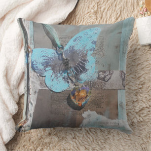 Butterfly Mixed Media Artwork on Throw Pillow