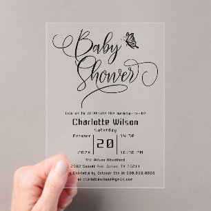 Butterfly Modern Minimal Baby Shower Acrylic Invitations