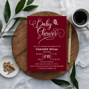 Butterfly Modern Minimal Deep Burgundy Baby Shower Invitation
