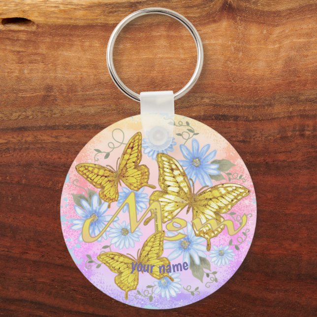 Butterfly Mom custom name Keychain (Front)