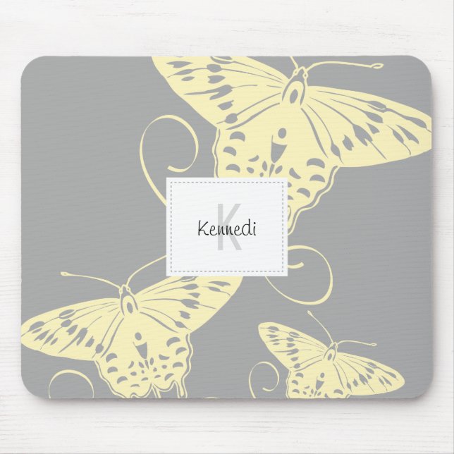 Butterfly Monogram Yellow Grey Mouse Pad (Front)