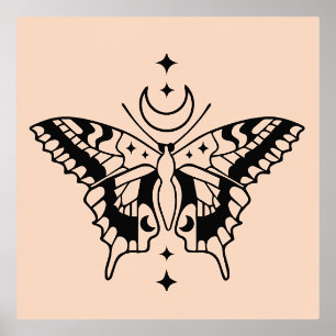 Butterfly Moon Minimal Line Art Design Foil Prints