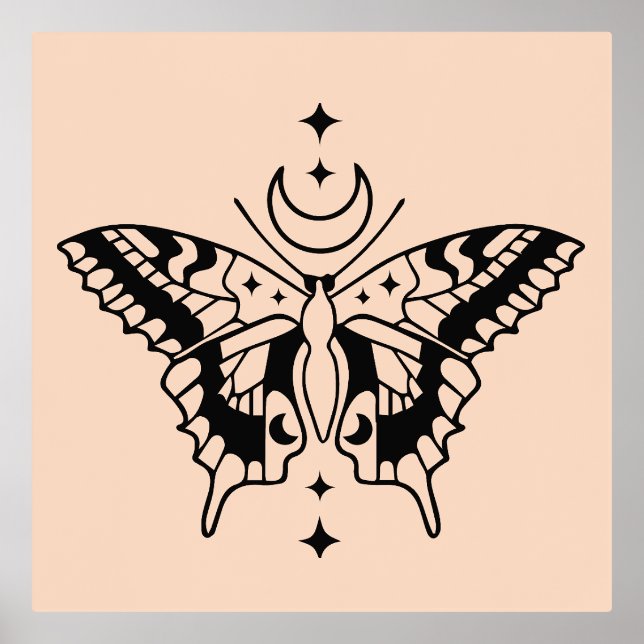 Butterfly Moon Minimal Line Art Design Foil Prints (Front)
