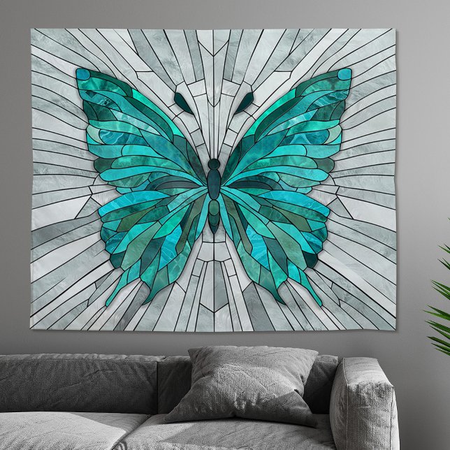 Butterfly Mosaic -Emerald Green and Grey Tapestry (Creator Uploaded)